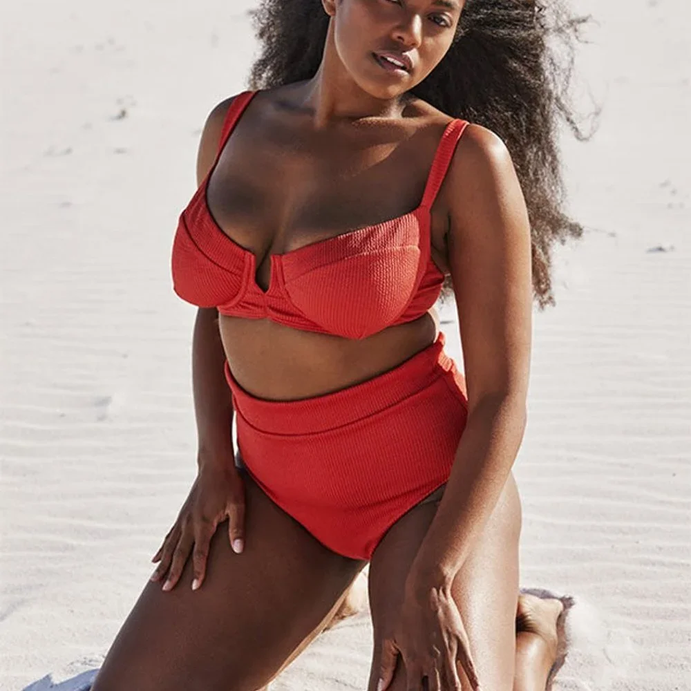 Monday Swimwear Red Ribbed High-Waist Bikini